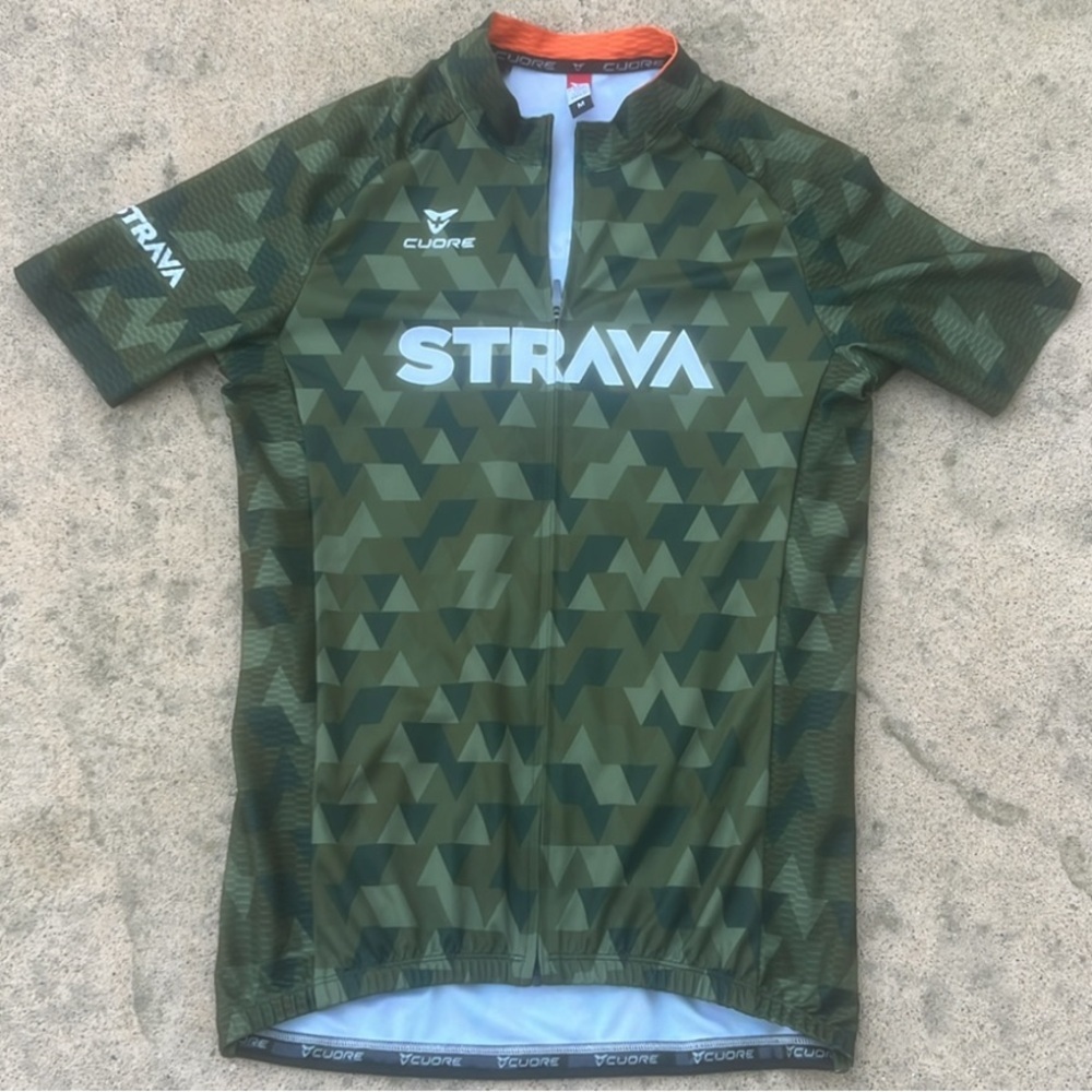 Cuore Men's Strava Green Geo Short Sleeve Full Zip Cycle Jersey Size M